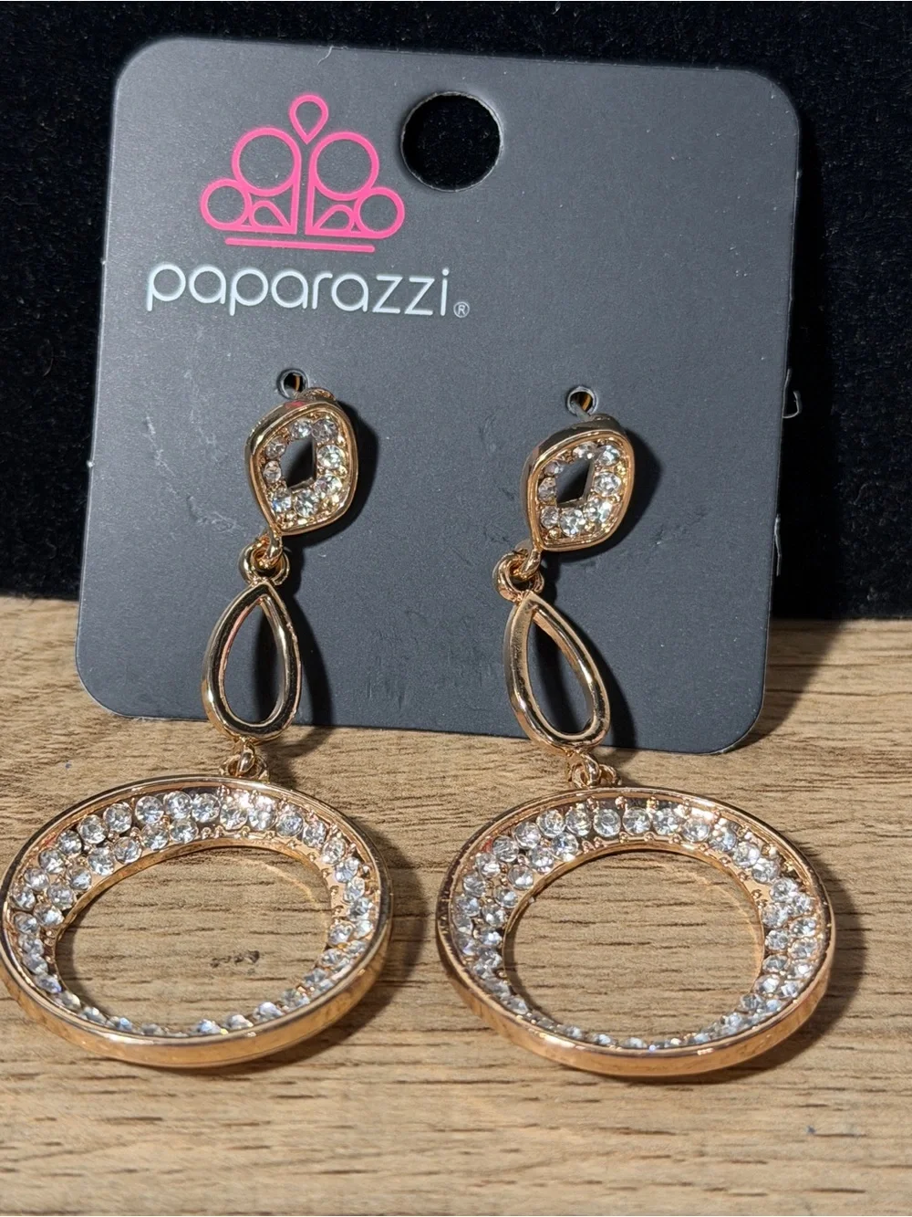 Paparazzi Rose Gold Crystal Circle Drop Earrings - Clear/Gold